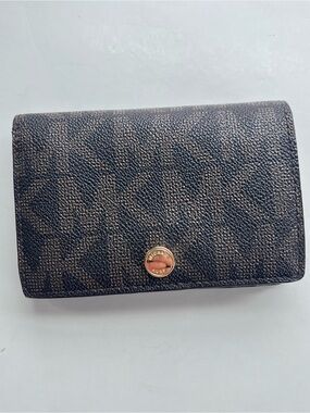 Michael Kors monogram logo canvas leather compact wallet